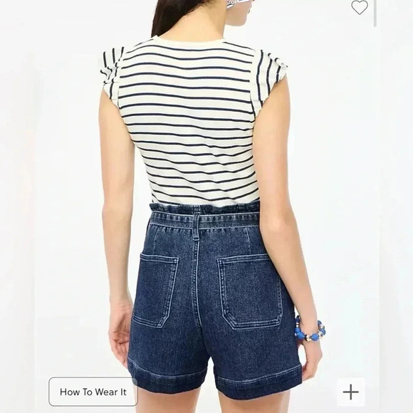 J Crew Denim Shorts High Rise Paper bag Blue Jean NWT Size 26 Belted Cotton - Picture 3 of 10